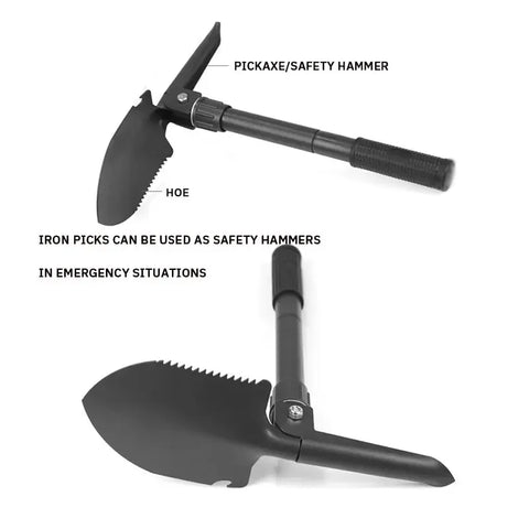 6-in-1 Military Folding Shovel with Pickaxe – Compact, Multi-Tool Survival Spade with Carry Case