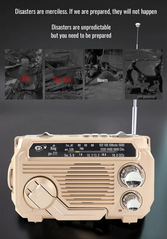 Hand Crank Emergency Weather Radio with Bluetooth – Solar/USB Rechargeable, Portable Power Bank