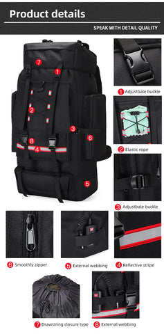 130L Waterproof Hiking Backpack – Heavy-Duty Outdoor Rucksack with Reflective Safety Strips & Molle System
