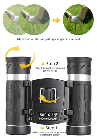 500x25 HD Zoom Binoculars – Compact Long-Range Telescope with BAK4 Prism & Waterproof Design (5000M/50000M Range)