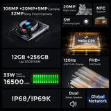 FOSSiBOT F102 Rugged Smartphone – 16500mAh Battery, 20GB+256GB, Android 13, 120Hz 6.58" FHD+ Display, Helio G99, 108MP Camera, NFC