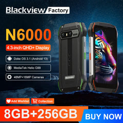 Blackview N6000 Rugged Waterproof Mini Smartphone | 4.3" Display, 256GB Storage, Android 13, 48MP Camera, NFC, Helio G99 Octa-Core