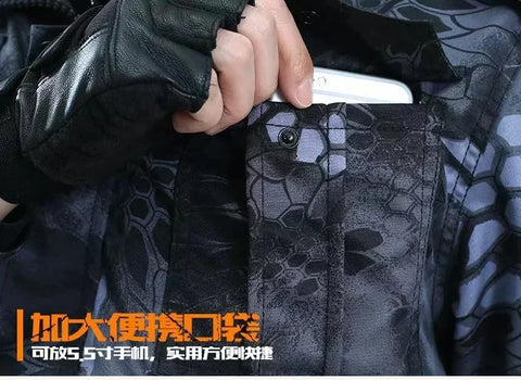Men’s Wear-Resistant Outdoor Workwear Set – Black Python Pattern | Durable Polyester Tracksuit