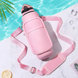 32 oz Motivational Water Bottle with Sleeve – Leakproof BPA-Free Bottle with Straw, Time Marker & Adjustable Strap Carrier (1L)