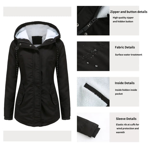 Women's Warm Hooded Parka – Thick Plush Mid-Length Winter Coat (S–5XL)