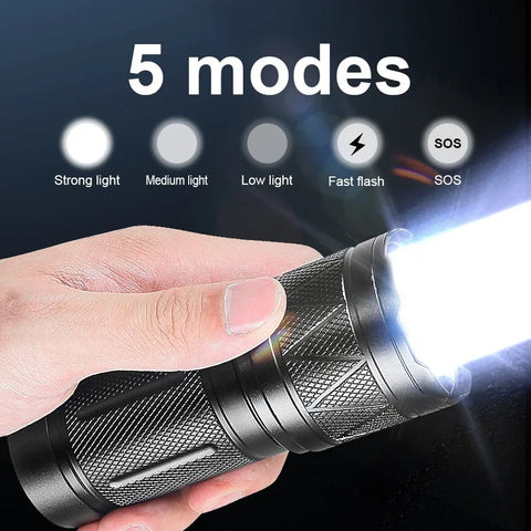 9000000LM Rechargeable Tactical LED Flashlight – 600W, Long-Range Beam, 12000mAh Power Bank, Waterproof & Zoomable