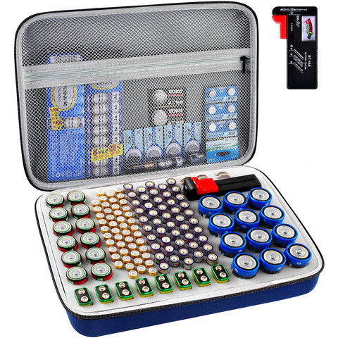 Battery Organizer Case with Tester – Large Capacity Storage Holder for Home & Garage