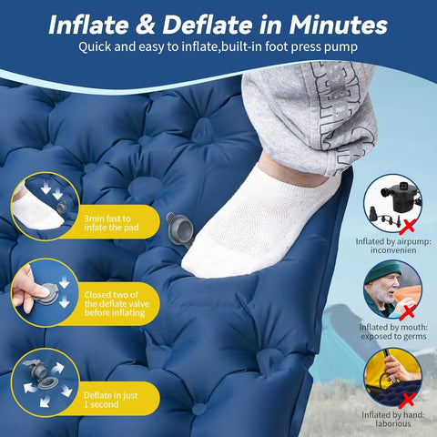 Double Camping Air Mattress with Built-In Pillows – Ultralight Inflatable Sleeping Pad for 2 – Waterproof, Compact & Durable