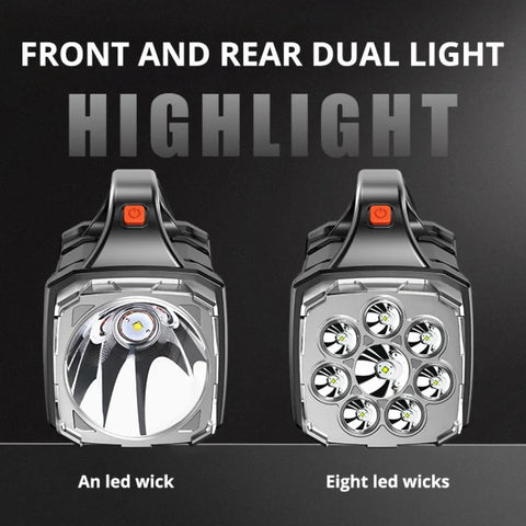 Powerful LED Flashlight – USB + Solar Rechargeable Camping Torch & Power Bank