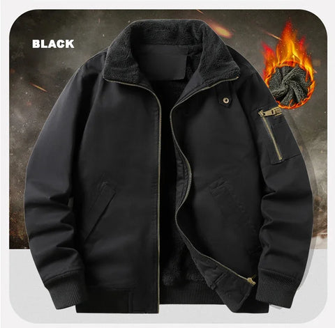 Men's Pilot Bomber Jacket – Winter Fleece-Lined Tactical Windbreaker