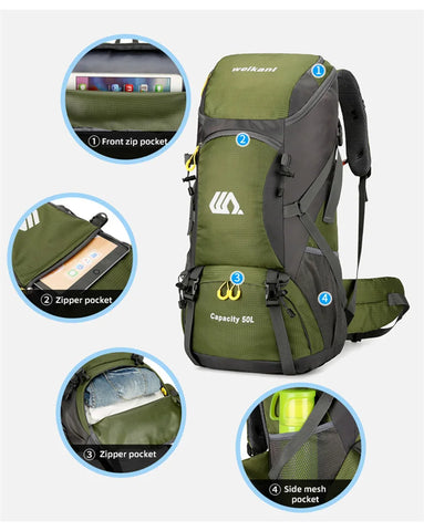 50L Waterproof Hiking Backpack – Large Travel Rucksack with Shoe Compartment