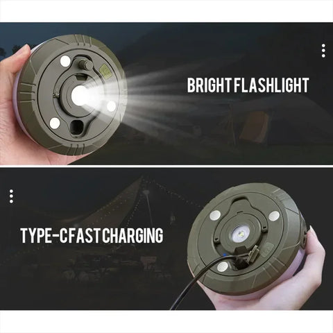 4-in-1 LED Camping Light Strip – 10M Waterproof Rechargeable Tent & Atmosphere Lamp with USB Power Bank (Military Green)