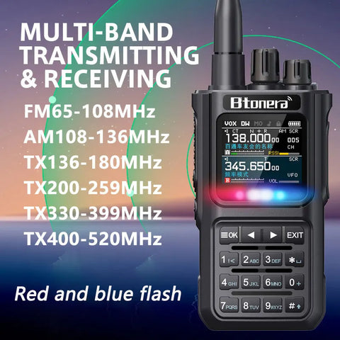 BTONERA BT-8000 Full-Band Ham Radio – 256CH Dual PTT Two-Way Radio with Airband, NOAA, Marine, and Scrambler