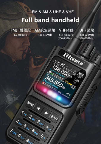 BTONERA BT-8000 Full-Band Ham Radio – 256CH Dual PTT Two-Way Radio with Airband, NOAA, Marine, and Scrambler