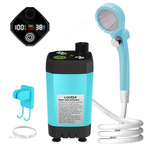 LIXADA Digital Camping Shower Kit – 6000mAh Portable Outdoor Shower with Intelligent Display for RV & Camping