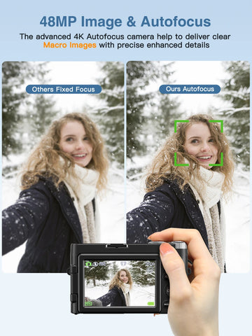 Melcam 4K Digital Camera with Flip Screen – 48MP Autofocus Vlogging Camera for Photography & Video, Anti-Shake, Flash, 16X Zoom