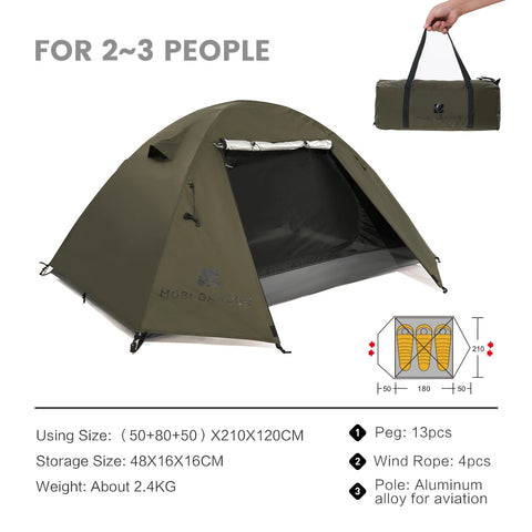Mobi Garden 3–4 Person Waterproof Camping Tent – Double-Layer, UV & Rain Protection, Lightweight Trekking Shelter
