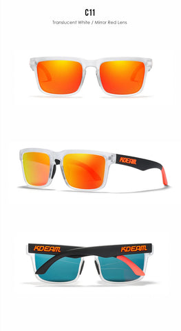 KDEAM Polarized Sunglasses – Unisex Square Frame UV400 Outdoor Eyewear (Red Mirror Lens, Model KD332)