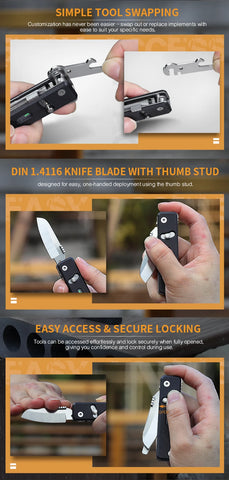 ROXON S504G Mini Folding Multi-Tool Knife with Scissors – Interchangeable, Locking Blade for Outdoor & Camping
