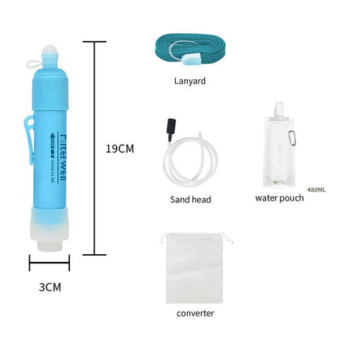 Filterwell Mini Carbon Survival Water Purifier Straw – Triple Filtration Emergency Water Filter for Camping, Hiking, and Outdoor Use (4000L Capacity)