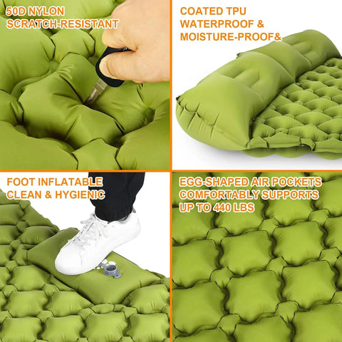 Double Camping Air Mattress with Built-In Pillows – Ultralight Inflatable Sleeping Pad for 2 – Waterproof, Compact & Durable
