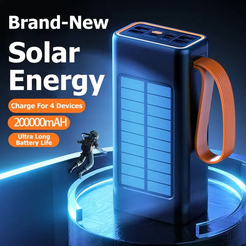 Xiaomi 200000mAh Solar Power Bank – High-Capacity External Battery with Built-in Cables & LED Light