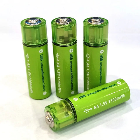 USB Rechargeable AA Lithium Batteries (4-Pack) – 1.5V 1500mWh Fast-Charge, Long-Lasting with Storage Case