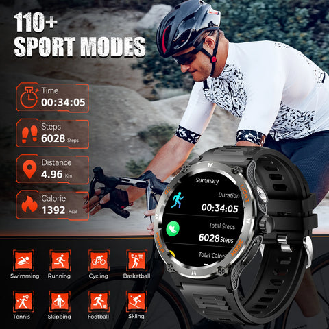 EIGIIS KT76 Smart Watch – 3ATM Waterproof Outdoor Fitness Tracker with Compass, Flashlight, Bluetooth Calling & Health Monitoring