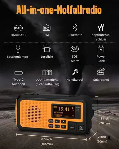 Sayin DAB+/FM Emergency Crank Radio – 5000mAh Solar Powered Bluetooth Speaker with Torch, SOS Alarm & Compass