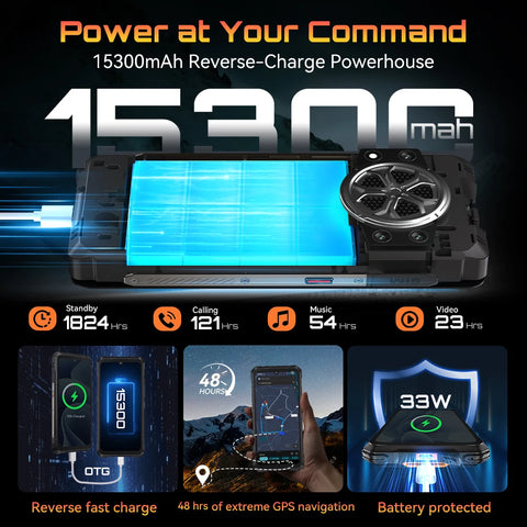 Cubot KingKong Power 5 – Rugged Smartphone with 15300mAh Battery, 6.88" 120Hz Display, Android 15, 16GB RAM + 128GB Storage, IP68/IP69K