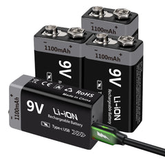 MATOV 9V 1100mAh USB Rechargeable Li-ion Battery – Type-C Charging | Long-Lasting Power for RC, Multimeters, Alarms & More