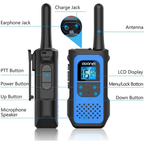 AWANFI Rechargeable Walkie Talkies (2/3/4-Pack) – Long Range 2-Way Radios with 16 Channels, VOX, USB-C Charging – Ideal for Kids & Adults, Outdoor Camping & Hiking