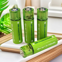 USB Rechargeable AA Lithium Batteries (4-Pack) – 1.5V 1500mWh Fast-Charge, Long-Lasting with Storage Case