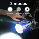 Ultra-Bright XHP360 LED Rechargeable Headlamp – 55,000,000 Lumens | 5000M Long-Range Beam | USB-C Powered