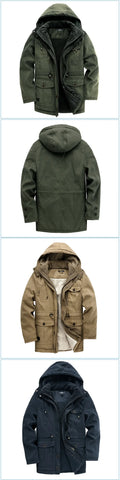 Men’s Hooded Winter Jacket – Thick Lamb Fleece Lining, Multi-Pocket,