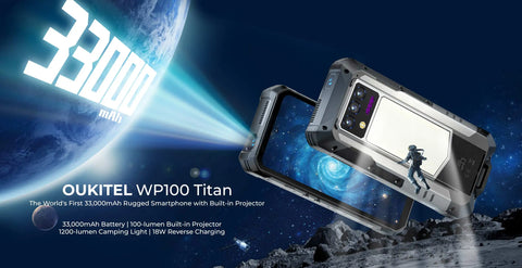 OUKITEL WP100 Titan Rugged Smartphone – 33,000mAh Battery, 200MP Camera, Built-in Projector, 66W Fast Charging, IP68 Waterproof
