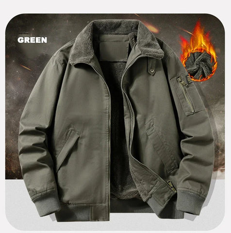 Men's Pilot Bomber Jacket – Winter Fleece-Lined Tactical Windbreaker