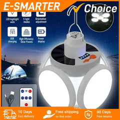 Solar Folding LED Camping Lantern – USB Rechargeable Emergency Light with 5 Modes & Hook (2400mAh, Waterproof, Remote Optional)