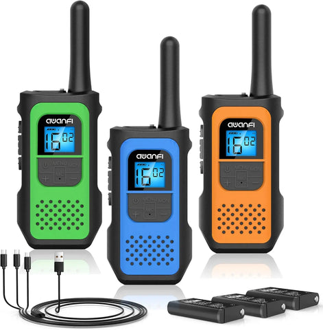 AWANFI Rechargeable Walkie Talkies (2/3/4-Pack) – Long Range 2-Way Radios with 16 Channels, VOX, USB-C Charging – Ideal for Kids & Adults, Outdoor Camping & Hiking