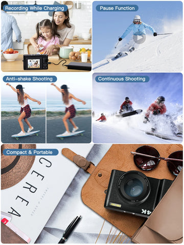 Melcam 4K Digital Camera with Flip Screen – 48MP Autofocus Vlogging Camera for Photography & Video, Anti-Shake, Flash, 16X Zoom