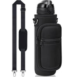 32 oz Motivational Water Bottle with Sleeve – Leakproof BPA-Free Bottle with Straw, Time Marker & Adjustable Strap Carrier (1L)