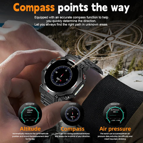 LIGE 2025 GPS Smartwatch for Men – Outdoor Sport Watch with AI Assistant, Compass, Altimeter, Barometer, and 3ATM Waterproof Protection