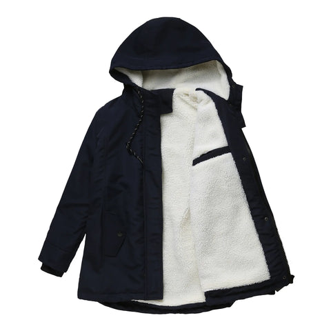 Women's Warm Hooded Parka – Thick Plush Mid-Length Winter Coat (S–5XL)