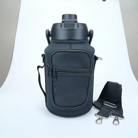 Portable Thermal Water Bottle Bag – Large Capacity Sleeve with Adjustable Shoulder Strap (Black)
