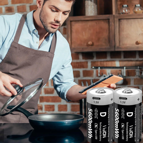 MATOV USB Rechargeable D Size Battery – 1.5V 5600mWh LR20 Lithium-ion D-Cell (2 or 4 Pack)