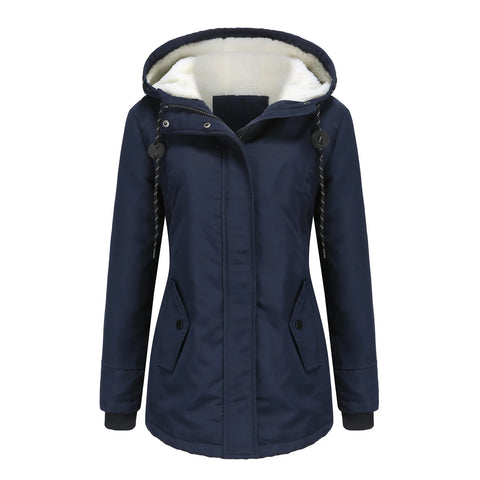 Women's Warm Hooded Parka – Thick Plush Mid-Length Winter Coat (S–5XL)