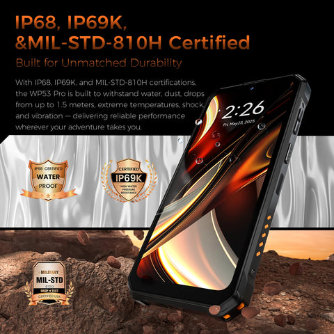 OUKITEL WP53 PRO Rugged Smartphone – 24GB+256GB, 11000mAh Battery, 6.52" HD Display, 50MP Camera, Android 15, NFC