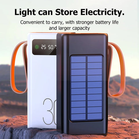ONEPLUS 200,000mAh Solar Power Bank – Built-in Cables, LED Light, Fast Charging, High-Capacity External Battery