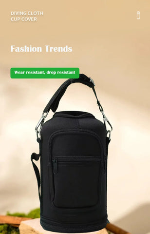 Portable Thermal Water Bottle Bag – Large Capacity Sleeve with Adjustable Shoulder Strap (Black)
