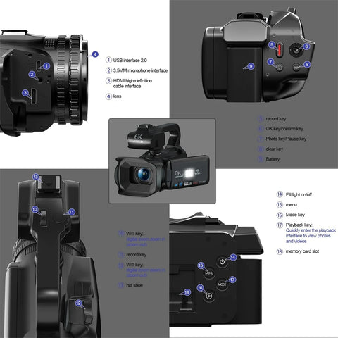 KOMERY 6K Ultra HD Professional Camcorder – 64MP YouTube & Streaming Camera